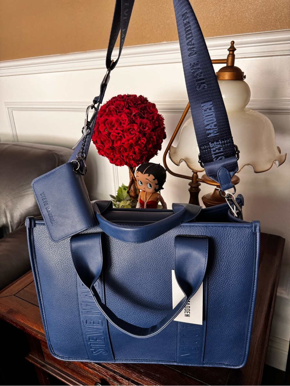 ✅NEW “Steve Madden” Navy Blue Structured Tote Bag